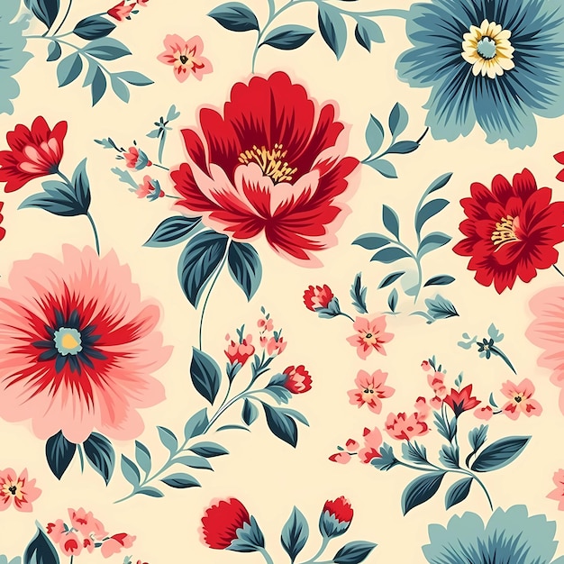 Foto ilustración de un patrón sin costuras de flores y hojas impresión de tela de concepto de patrón natural