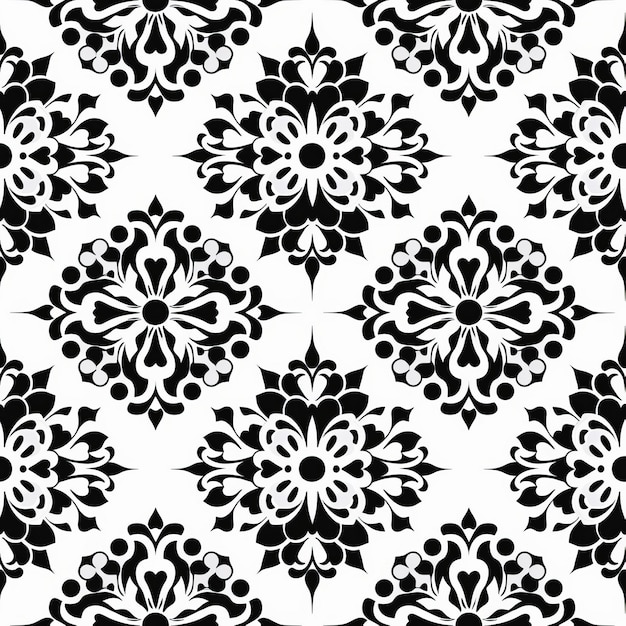 Ilustración de patrón floral en blanco y negro sin costuras para su diseño