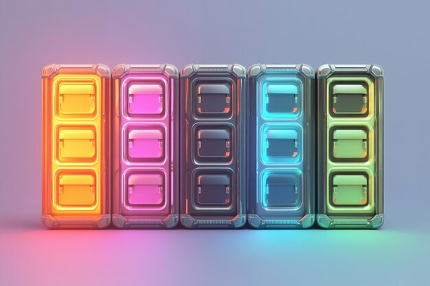 Ilustración de patrones de bastidores de servidores Sistema de datos organizado Fondo de pantalla 3d