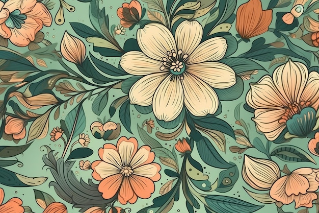 Ilustración de patrones sin fisuras florales vintage AI generativa