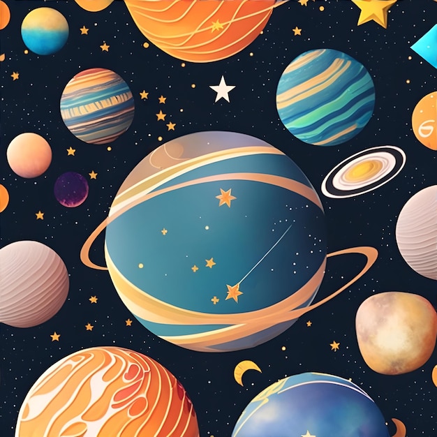 Ilustración de patrones sin fisuras de planetas y estrellas