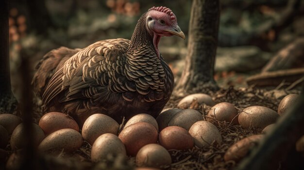 Ilustración de un pavo en medio del bosque