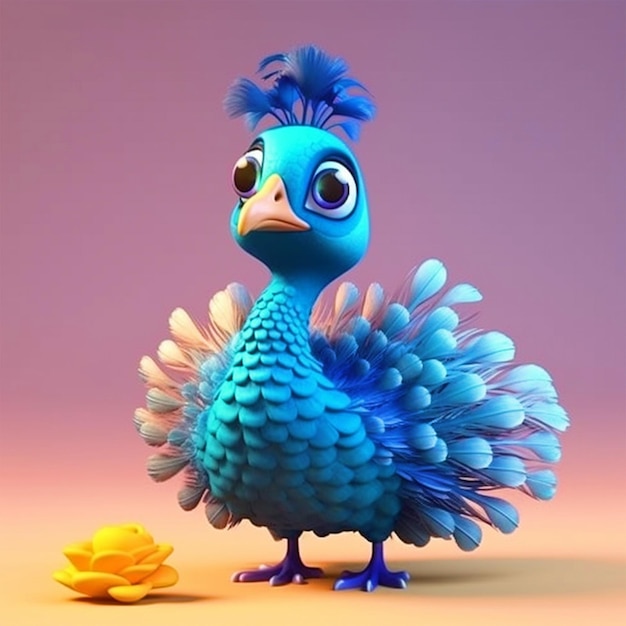 Ilustración de pavo real de bebé renderizado 3d