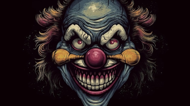 Ilustración de payaso aterrador con dientes amarillos y maquillaje audaz