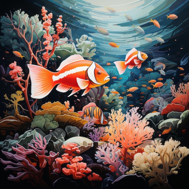 Ilustración de peces y animales acuáticos