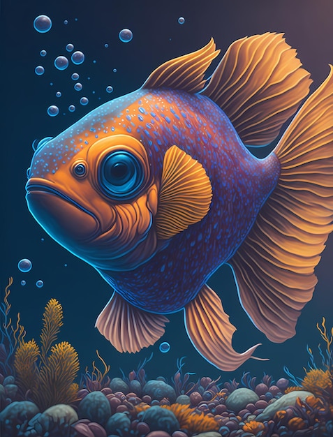 Ilustración de peces animales lindos en arte vectorial 3D