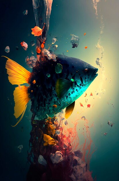 Ilustración de peces coloridos del mundo submarino