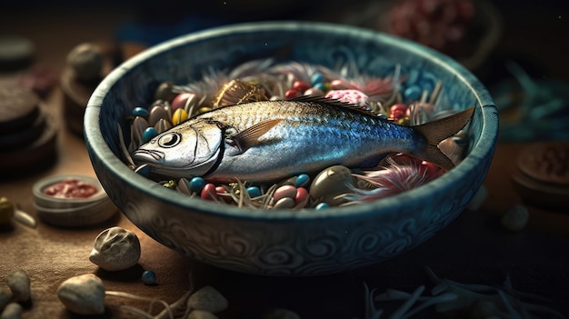 Ilustración de peces en un cuenco