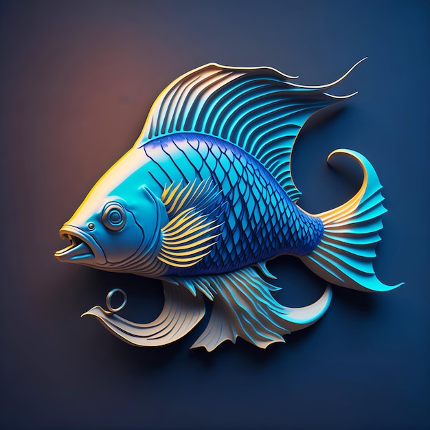 Ilustración de peces ornamentales de peces luchadores siameses en 3D con colores degradados brillantes
