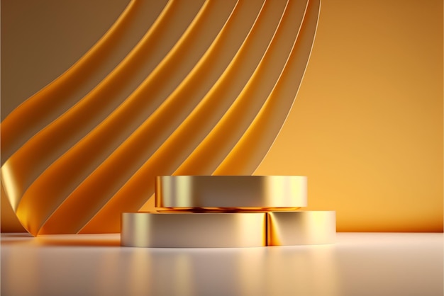 Ilustración de pedestal de fondo abstracto de minimalismo, podio, escenario, fondo dorado, ai generativo