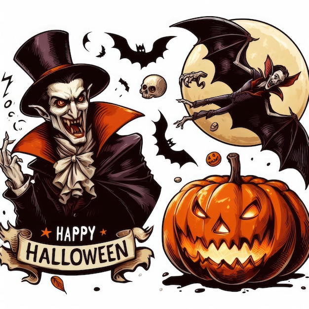 Ilustración de pegatinas de Halloween en blanco