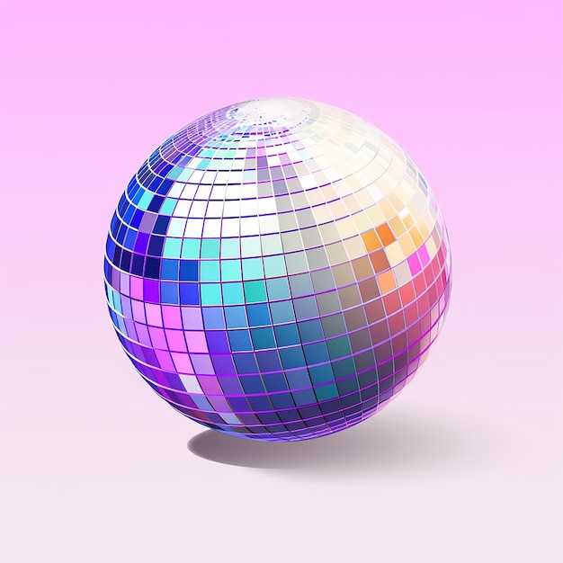 Ilustración de una pelota de discoteca con fondo blanco