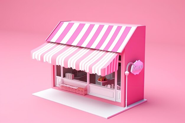 Ilustración de una pequeña tienda con coloridos toldo ventas y concepto de mercado IA generativa