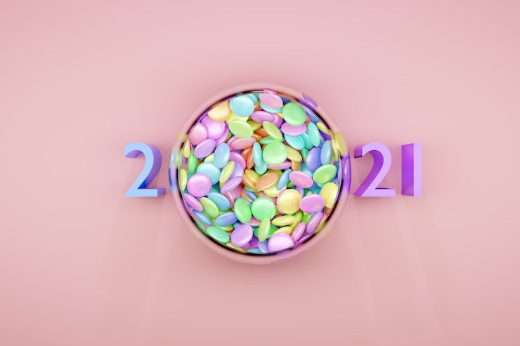 Foto ilustración de pequeñas placas de vidrio con chicles de colores