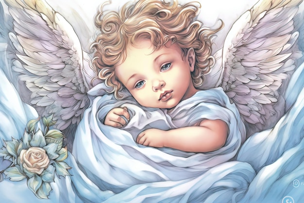 Ilustración de un pequeño ángel con alas generada por la IA