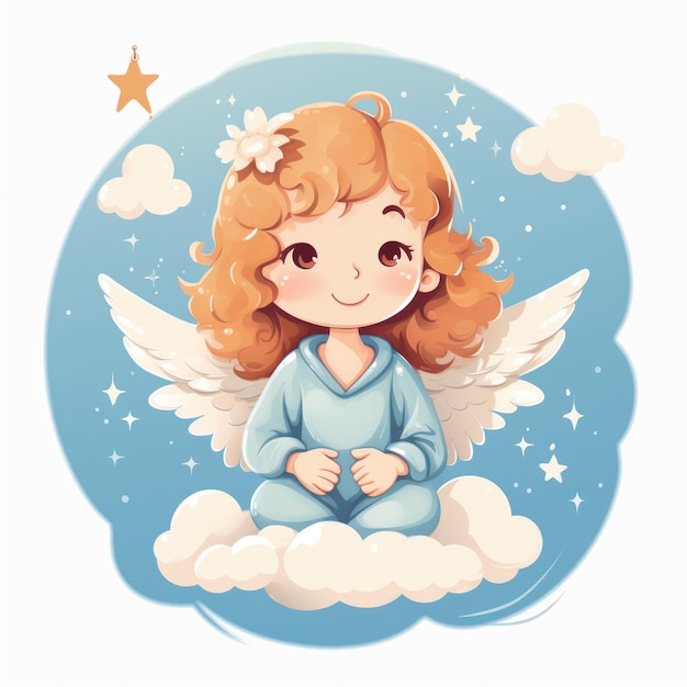 Ilustración de un pequeño ángel lindo sentado en una nube