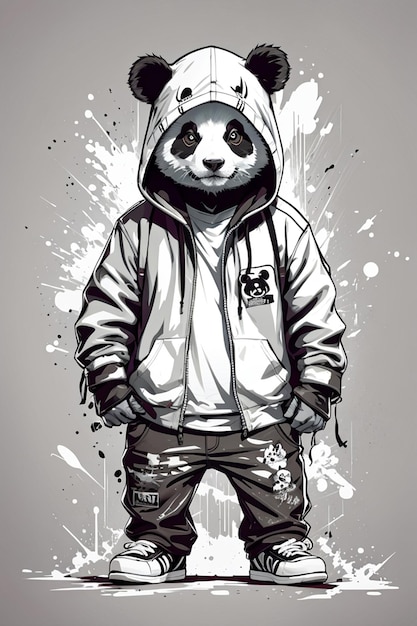 Foto ilustración de un pequeño panda con una capucha