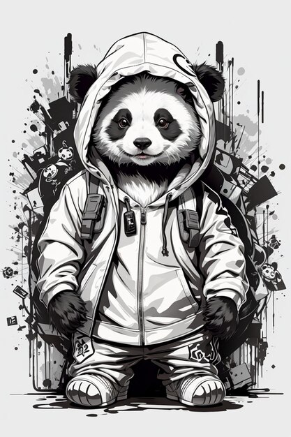 Foto ilustración de un pequeño panda con una capucha