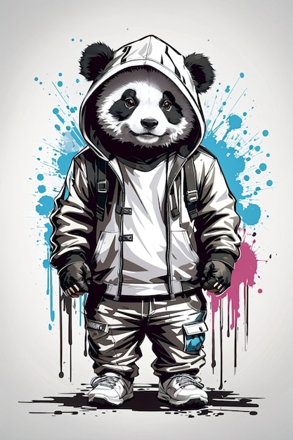 Ilustración de un pequeño panda con una capucha