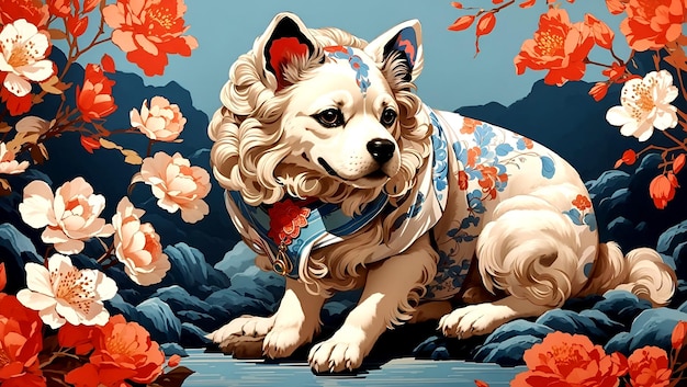 Ilustración de un perro chino impreso generado por ai