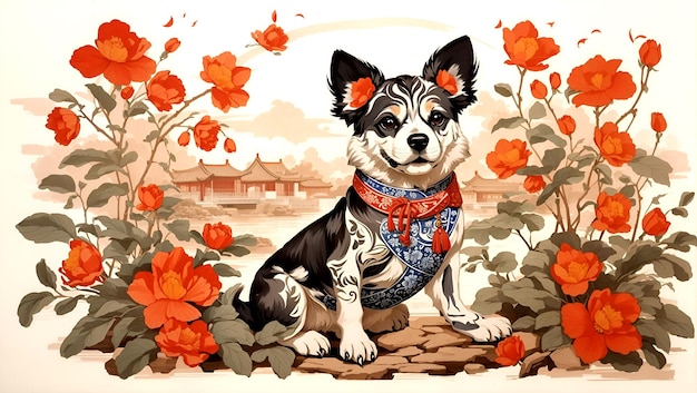 Ilustración de un perro chino impreso generado por ai