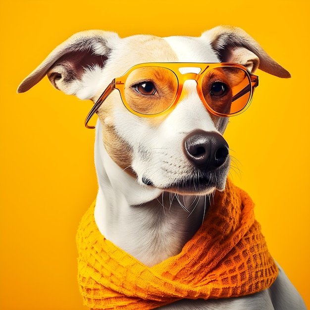 Foto ilustración de perro de moda hipster de los años 60 arte moderno y divertido