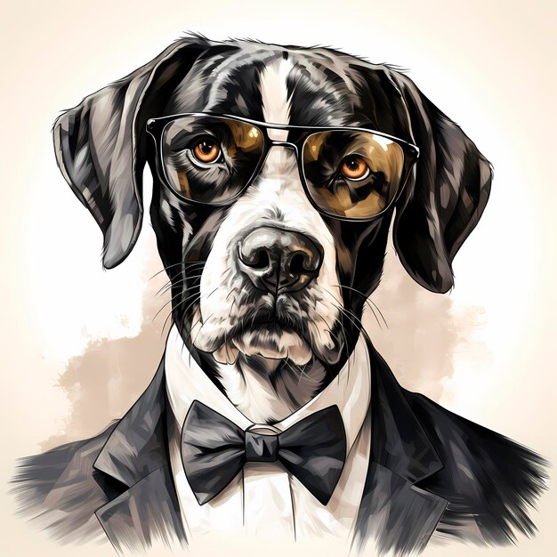 ilustración de perro con traje y corbata