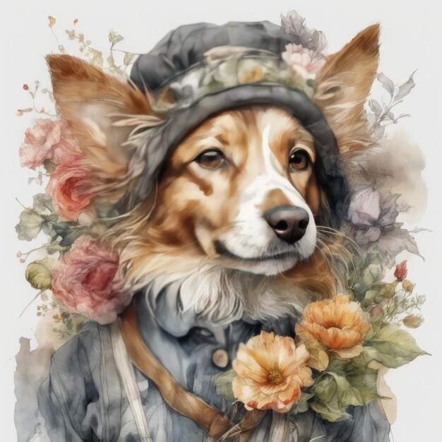 Ilustración de perros y flores creadas con software de IA generativa