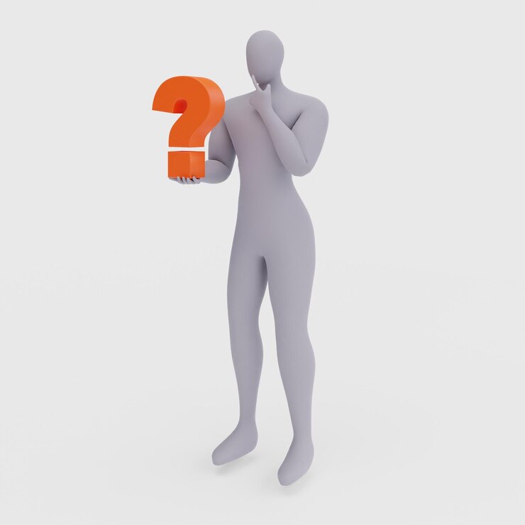 Foto ilustración de una persona confundida con un gran signo de interrogación representación 3d del carácter de personas humanas
