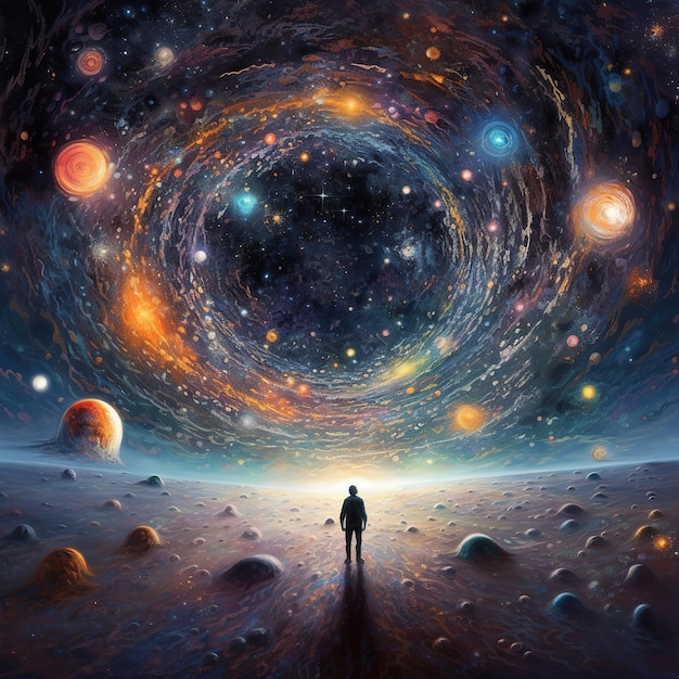 Foto ilustración de una persona mirando el universo