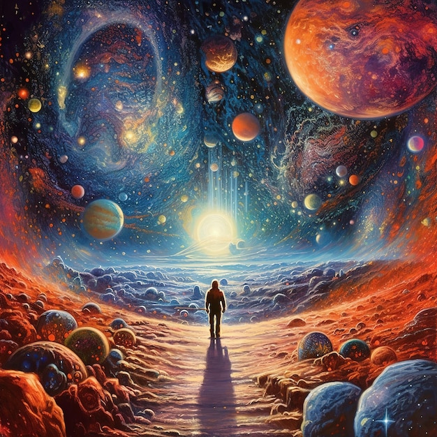 ilustración de una persona mirando el universo