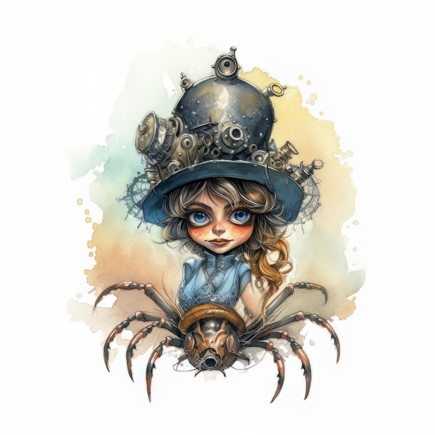 ilustración de personaje de araña bruja acuarela