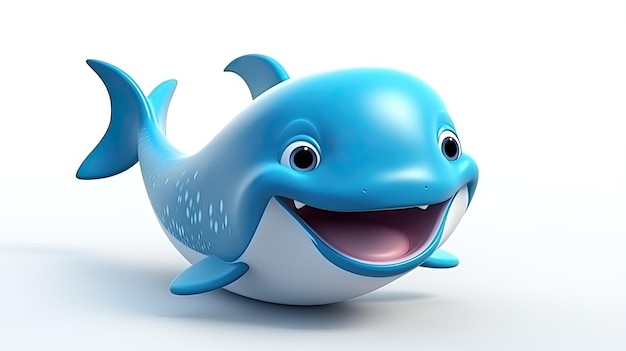 Ilustración de personaje de delfín azul 3D aislado en fondo blanco
