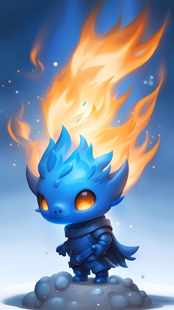 Ilustración de personaje de dibujos animados 3D de fuego azul