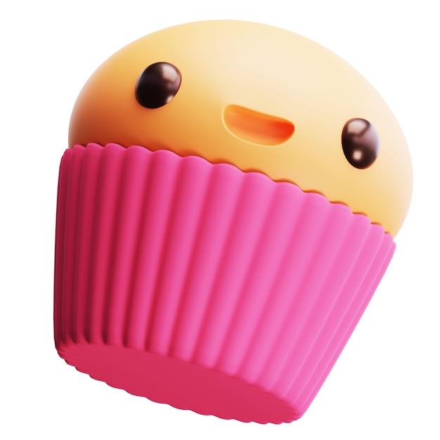 Ilustración de personaje de emoji de pastel de taza de dibujos animados de representación 3D