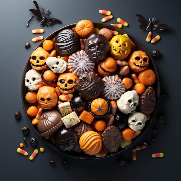 Foto ilustración de personaje de halloween dulces papel tapiz maquillaje dulces arte de pastel 3d