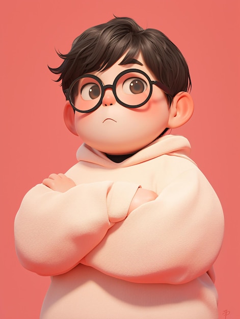 Ilustración de personaje de niño obeso saludable pérdida de peso personaje de ilustración 3D