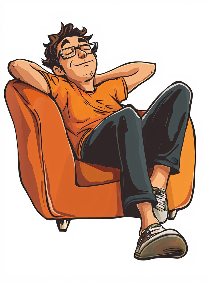 Foto ilustración de un personaje relajado descansando con una expresión despreocupada en un fondo blanco