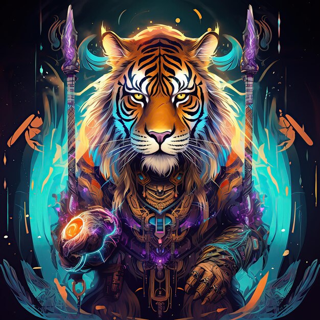 Ilustración de un personaje de tigre valiente