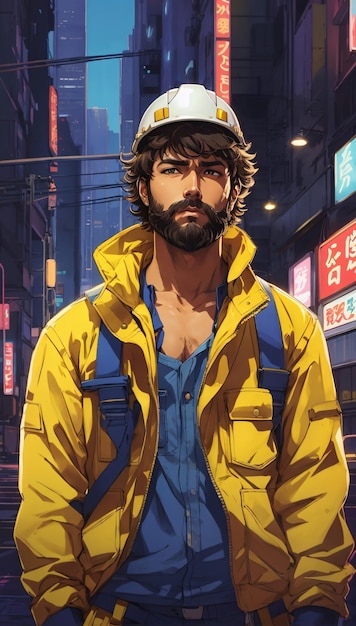 Ilustración de personajes de anime mecánicos masculinos