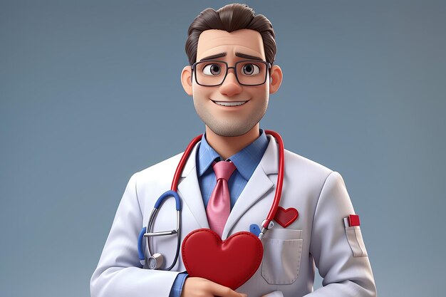 Ilustración de personajes de cardiólogo en 3D