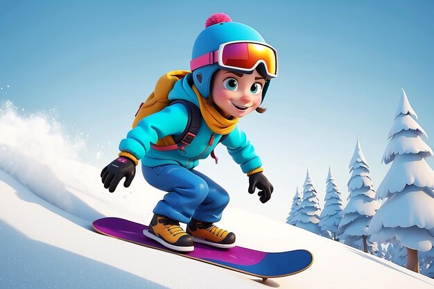 Ilustración de personajes de dibujos animados de snowboarder