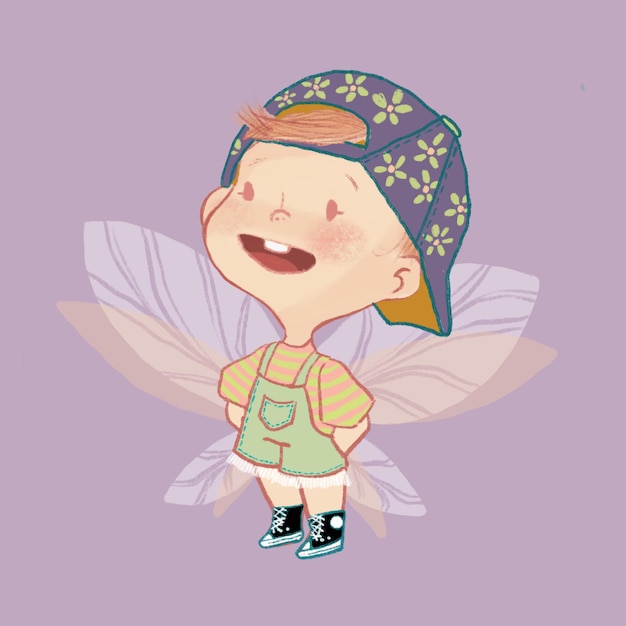 Ilustración de personajes infantiles con animales, verduras y frutas