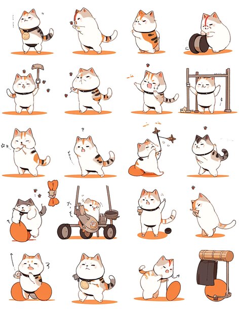 Ilustración de personajes del paquete de pegatinas de gatos lindos