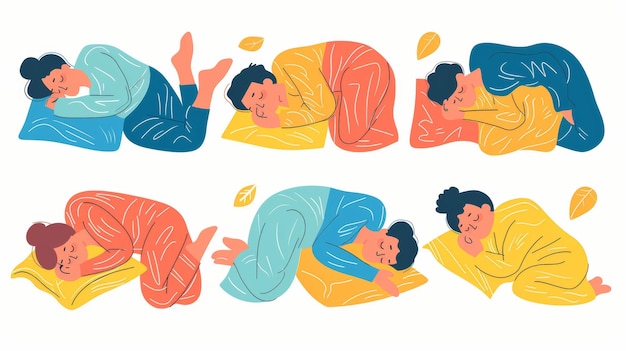 Una ilustración de personas durmiendo con caras relajadas Esta es una ilustración minimalista de estilo de diseño plano