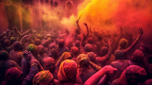 Ilustración de personas indias celebrando el festival de Holi felicidad polvo colorido en el fondo