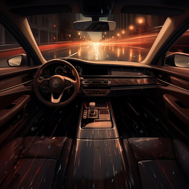 Ilustración de la perspectiva interna de un coche de lujo sin