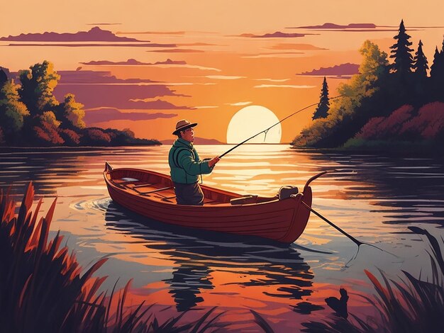 Ilustración de la pesca en el río