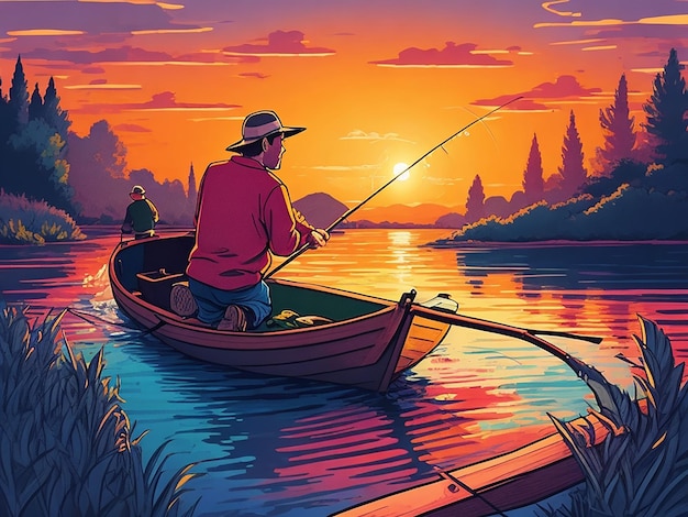 Ilustración de la pesca en el río