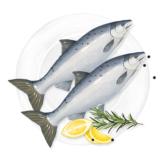 Ilustración de pescado y mariscos de salmón fresco de Papua Nueva Guinea con fondo transparente